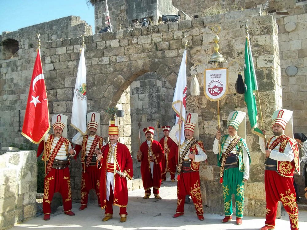 The Ottoman Mehter Military Band from the Municipality of Fatih (Istanbul, Turkey) performing at the main portal of the Tripoli Citadel (April 26, 2022).