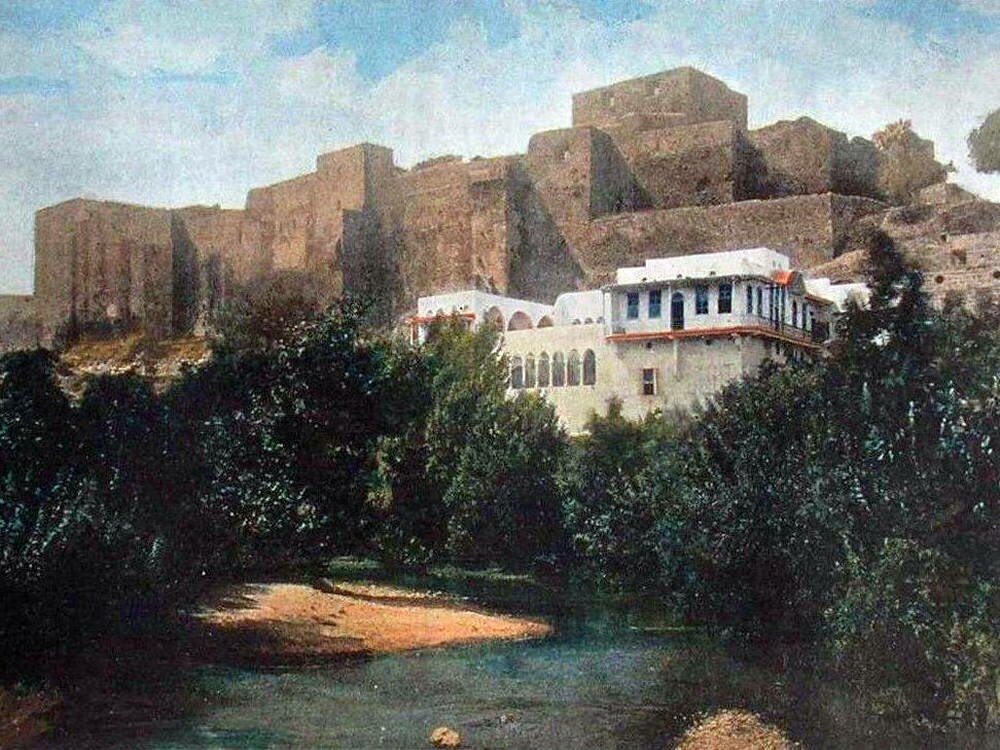 The eastern facade of the Tripoli Citadel overlooking the Abou Ali River (1895 CE).
