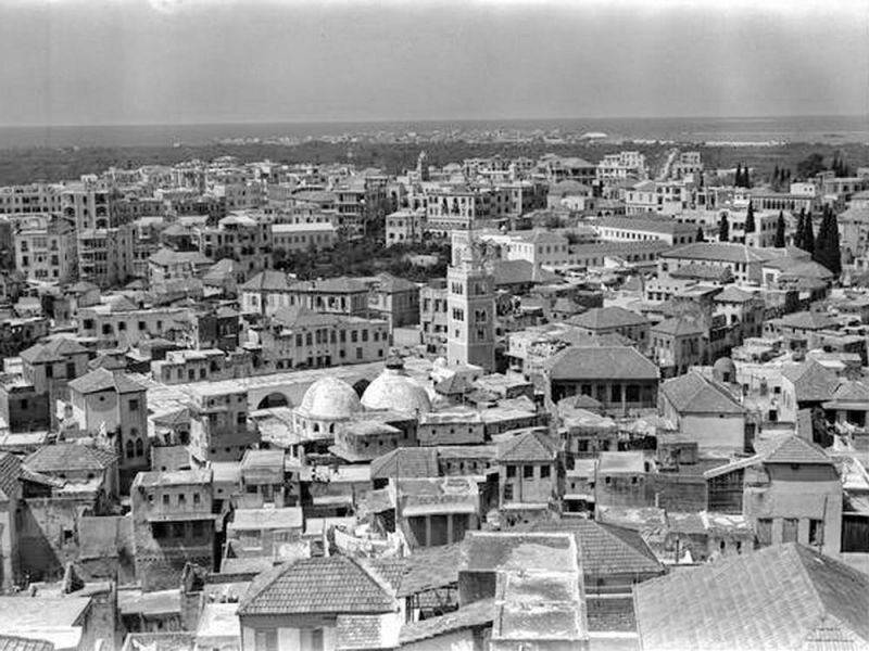 A view of the Mansouri Great Mosque and the city of Tripoli from an elevated position. Frank Hurley Photograph Collection (1910-1962).