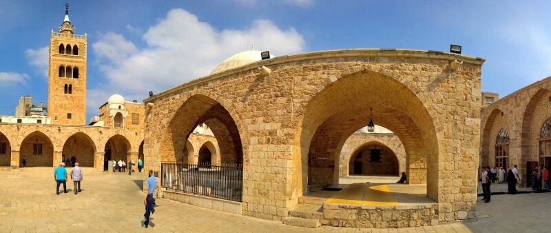Panoramic view of showing the ablution area and the minaret of the Mansouri Great Mosque.